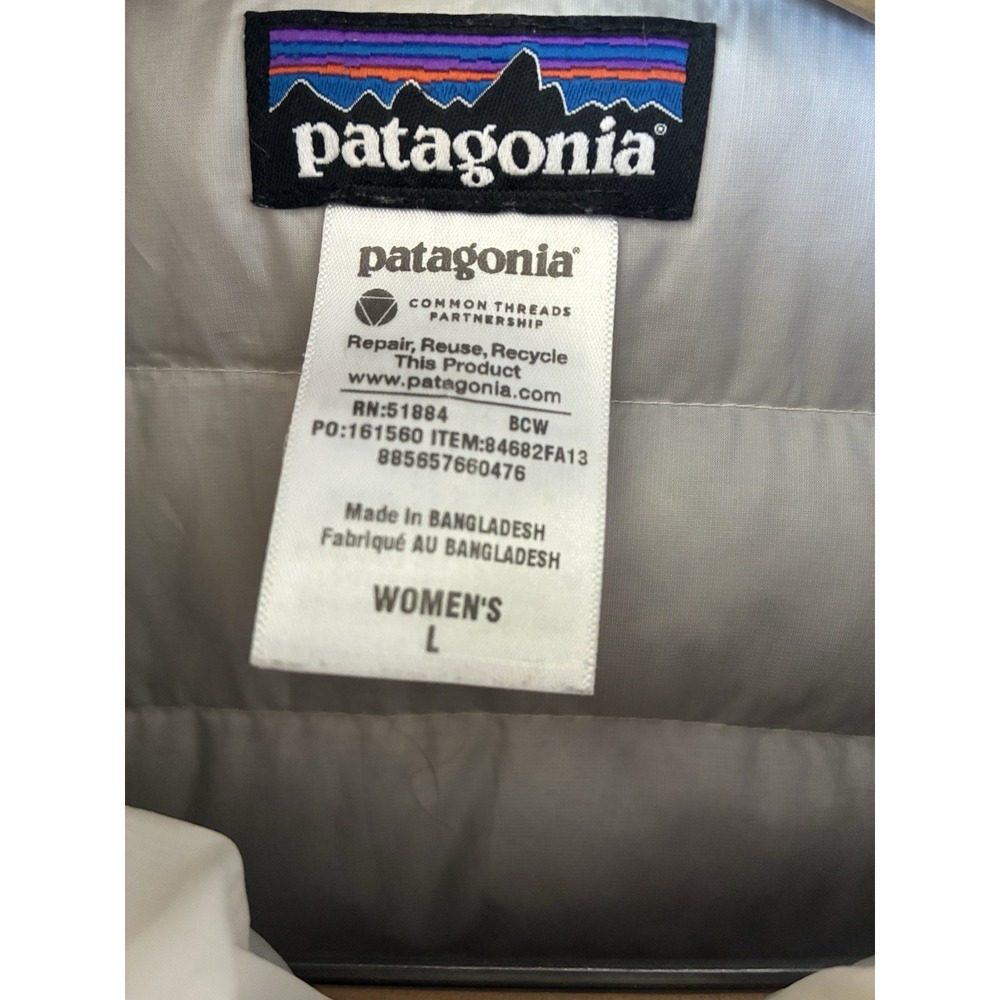 Patagonia White Zip Up Puffer Jacket Goose Down Womens Large - Picture 4 of 5